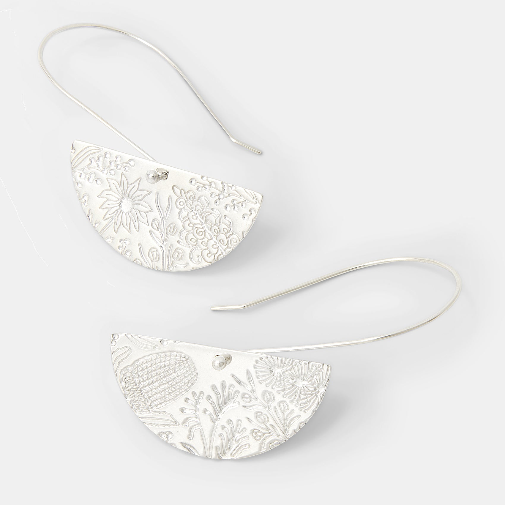 Australian Flora Half Pattern Silver Dangle Earrings - Simone Walsh Jewellery Australia