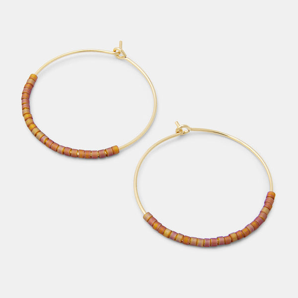 Beaded cola brown gold hoop earrings