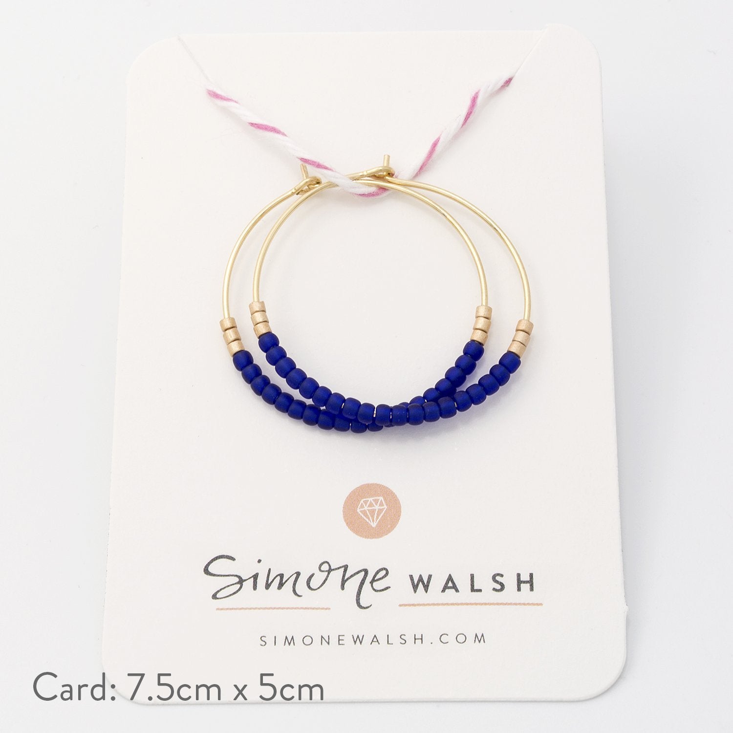 Beaded hoop earrings: blue & gold - Simone Walsh Jewellery Australia