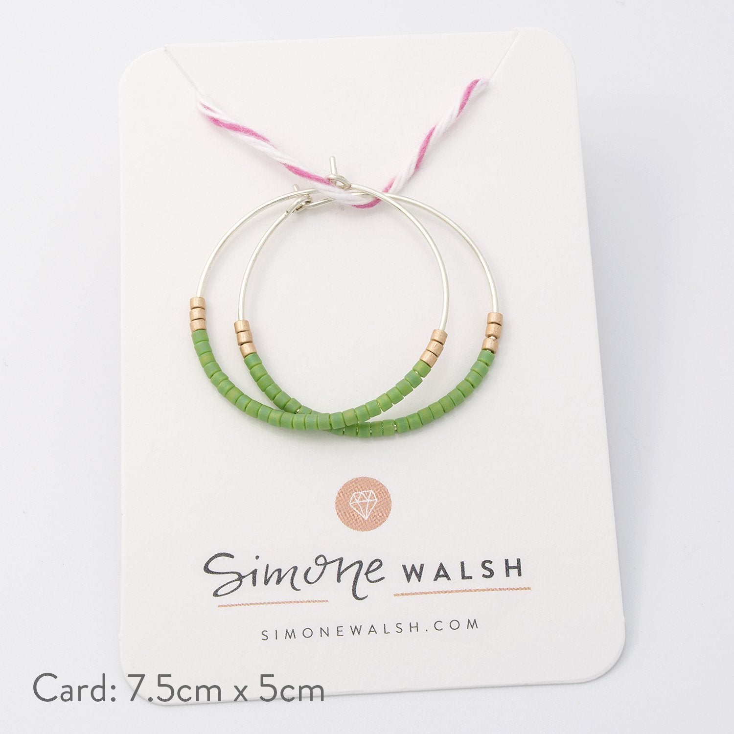 Beaded hoop earrings: green & gold - Simone Walsh Jewellery Australia