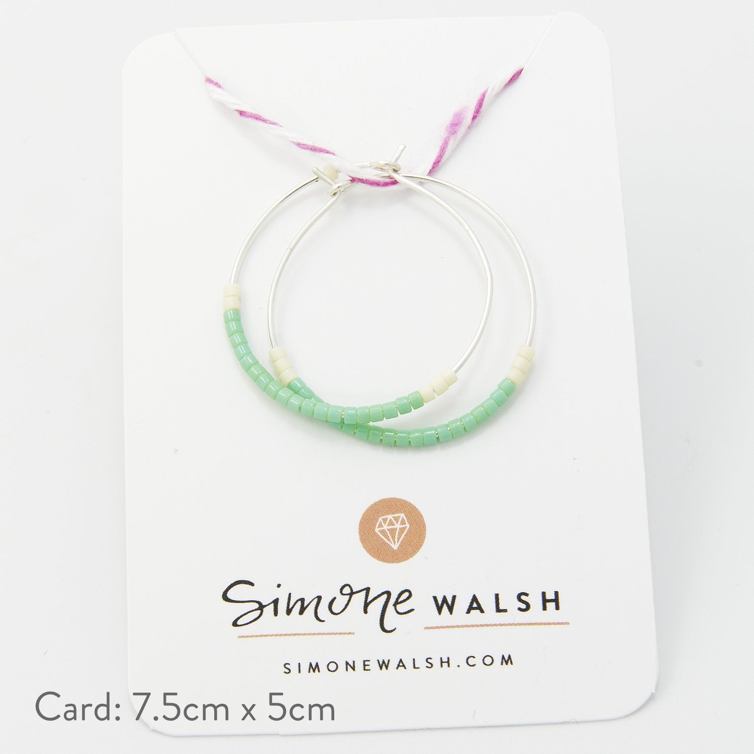 Beaded silver hoop earrings: mint green - Simone Walsh Jewellery Australia