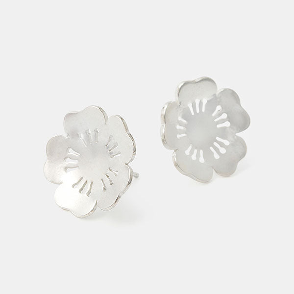 Sterling silver stud earrings with a cherry blossom design in our jewellery Australia online store.