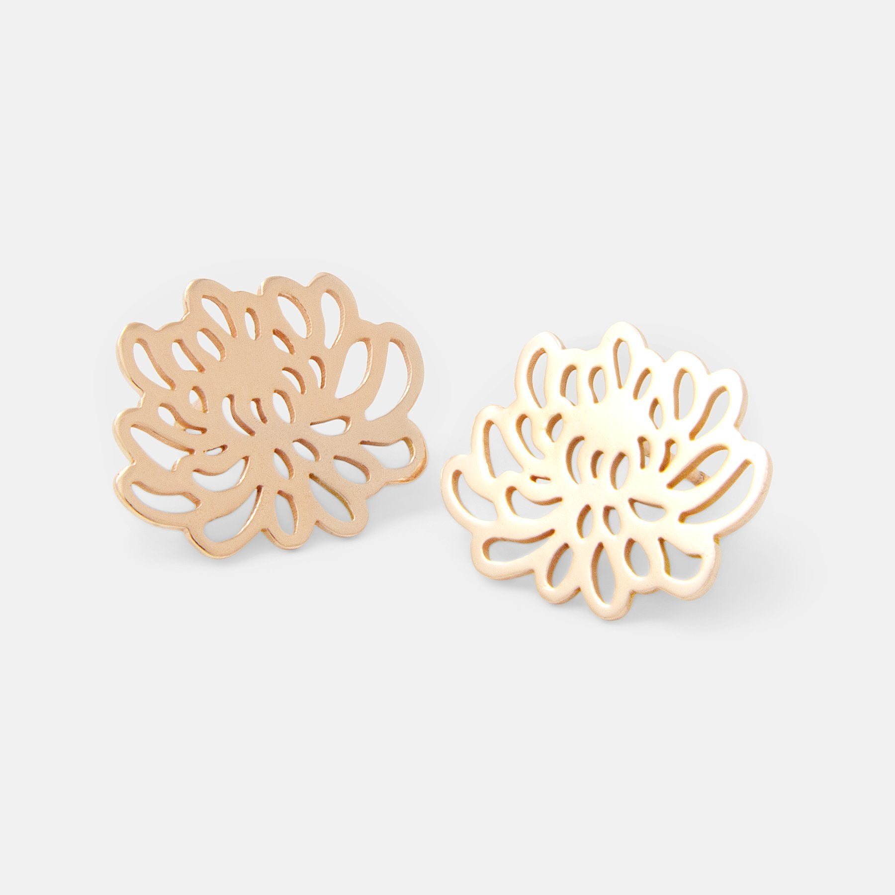 Chrysanthemum solid rose gold earrings - Simone Walsh Jewellery Australia