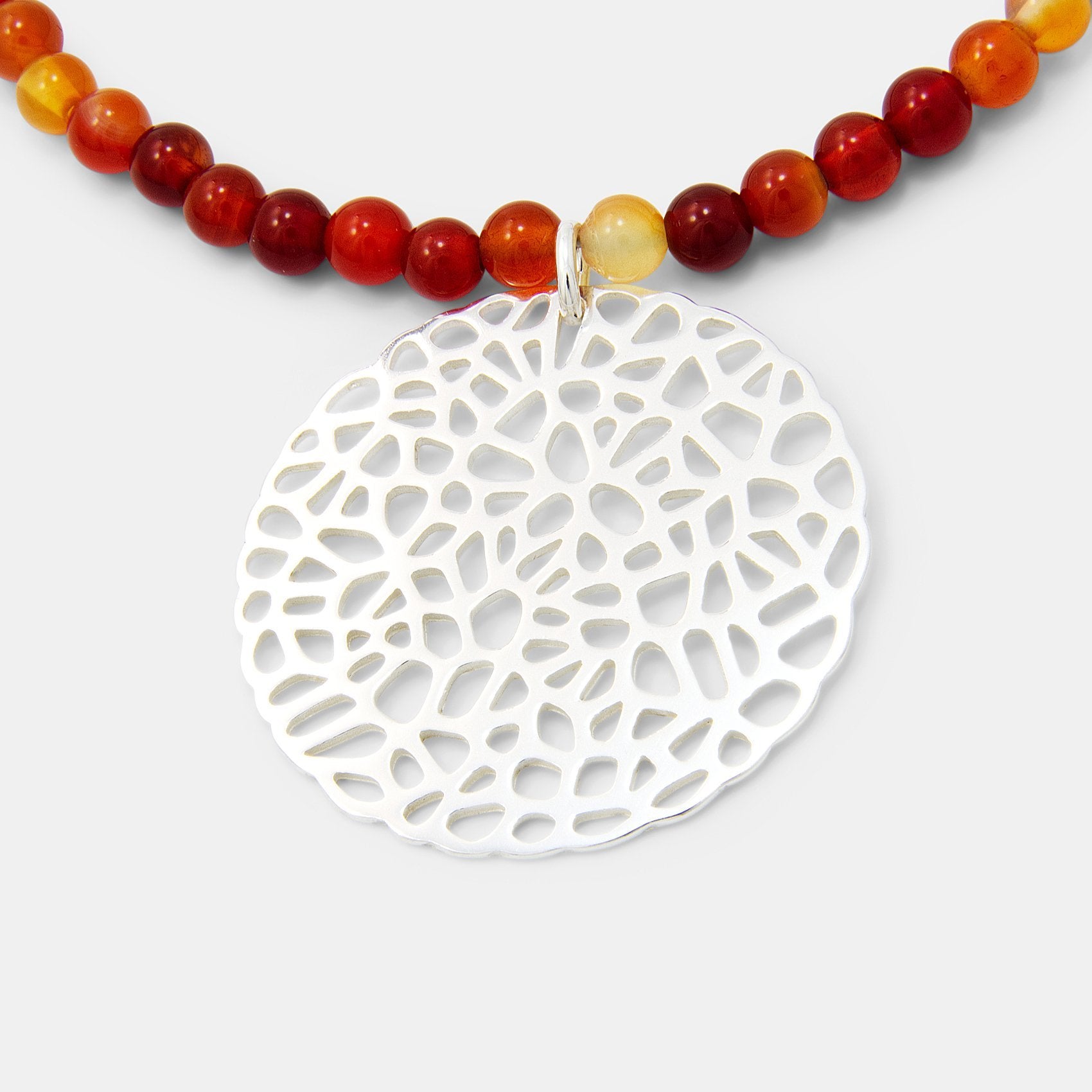 Coral pendant on red agate beaded necklace - Simone Walsh Jewellery Australia