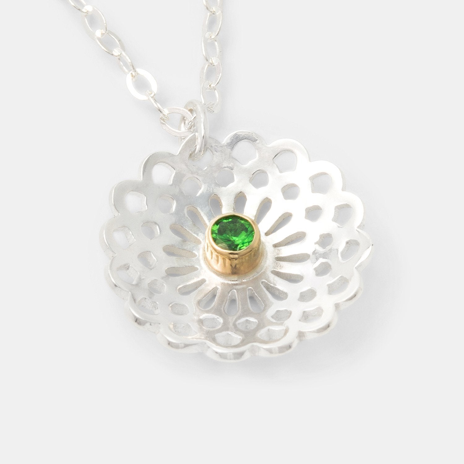 Dahlia & tsavorite pendant - Simone Walsh Jewellery Australia