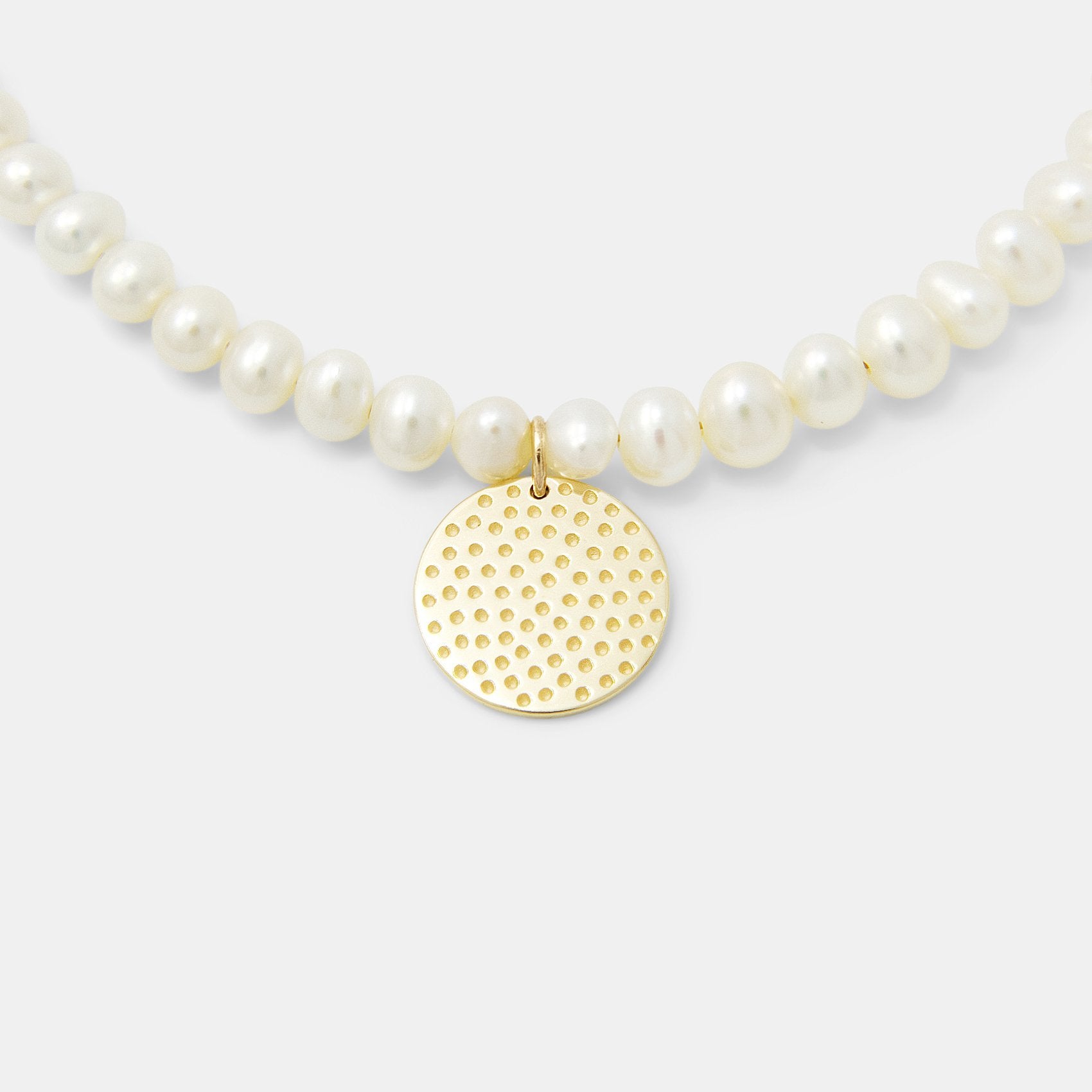 Dots texture solid gold pendant on pearls - Simone Walsh Jewellery Australia