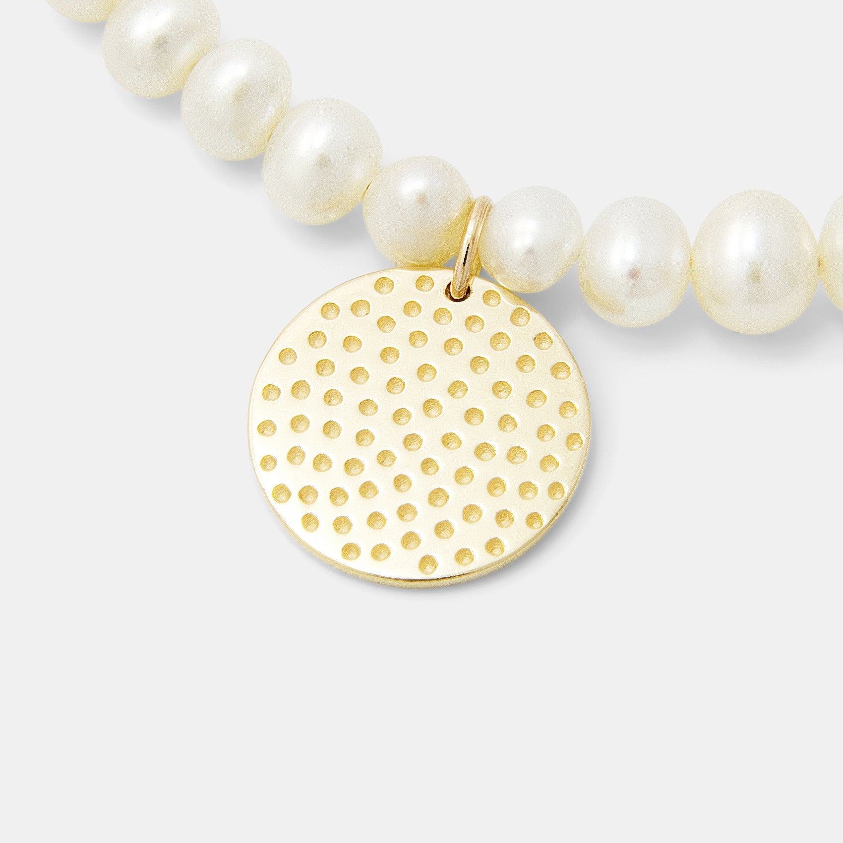 Dots texture solid gold pendant on pearls - Simone Walsh Jewellery Australia