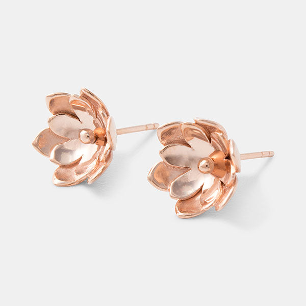 Double tulip rose gold stud earrings: unique Australian jewellery design by Simone Walsh.