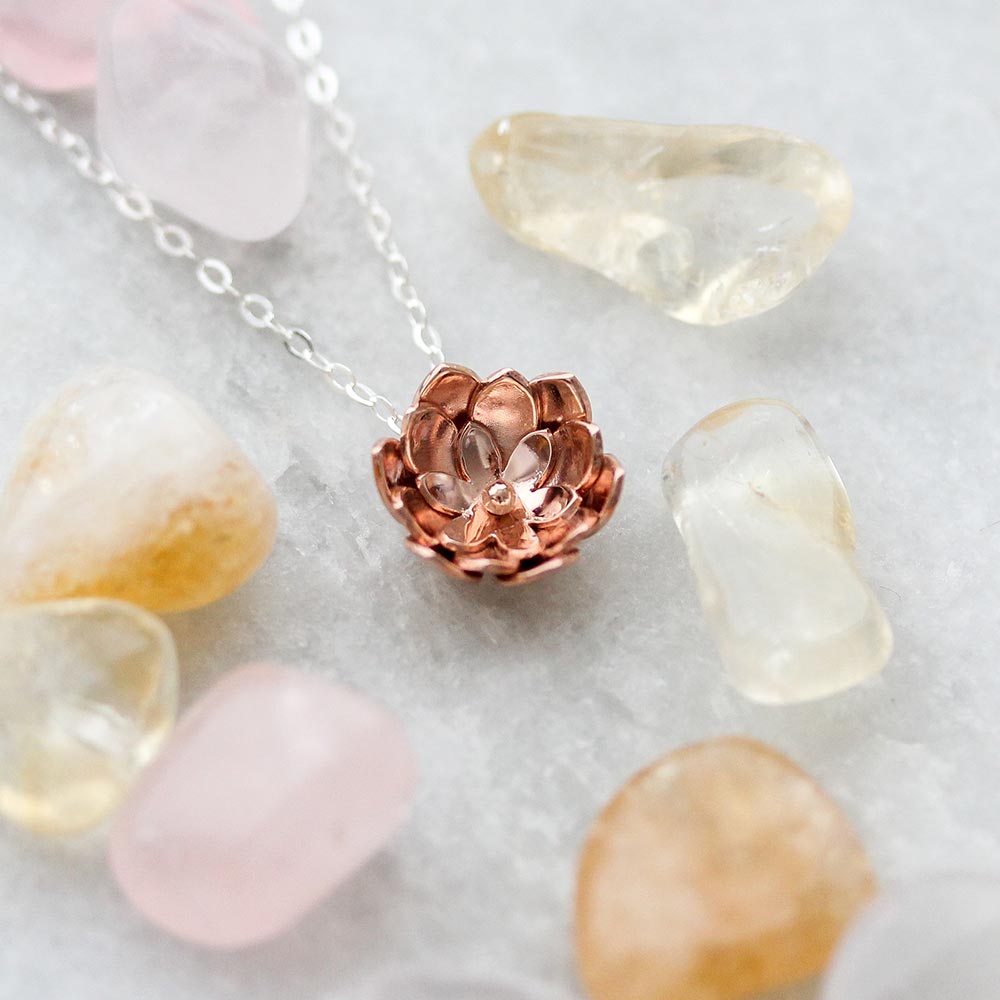 Double tulip rose gold pendant: unique Australian jewellery design.