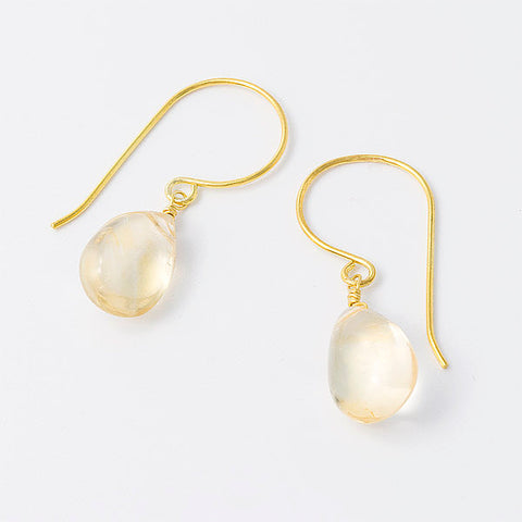 Gold drop earrings with citrine gemstones.