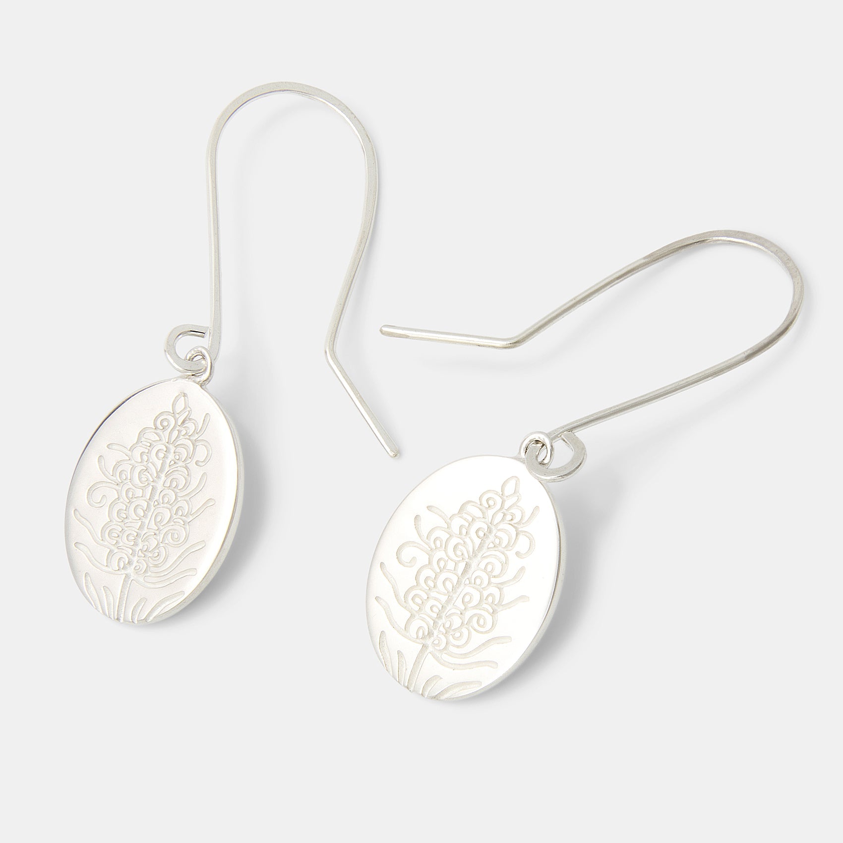 Grevillea Oval Silver Drop Earrings - Simone Walsh Jewellery Australia