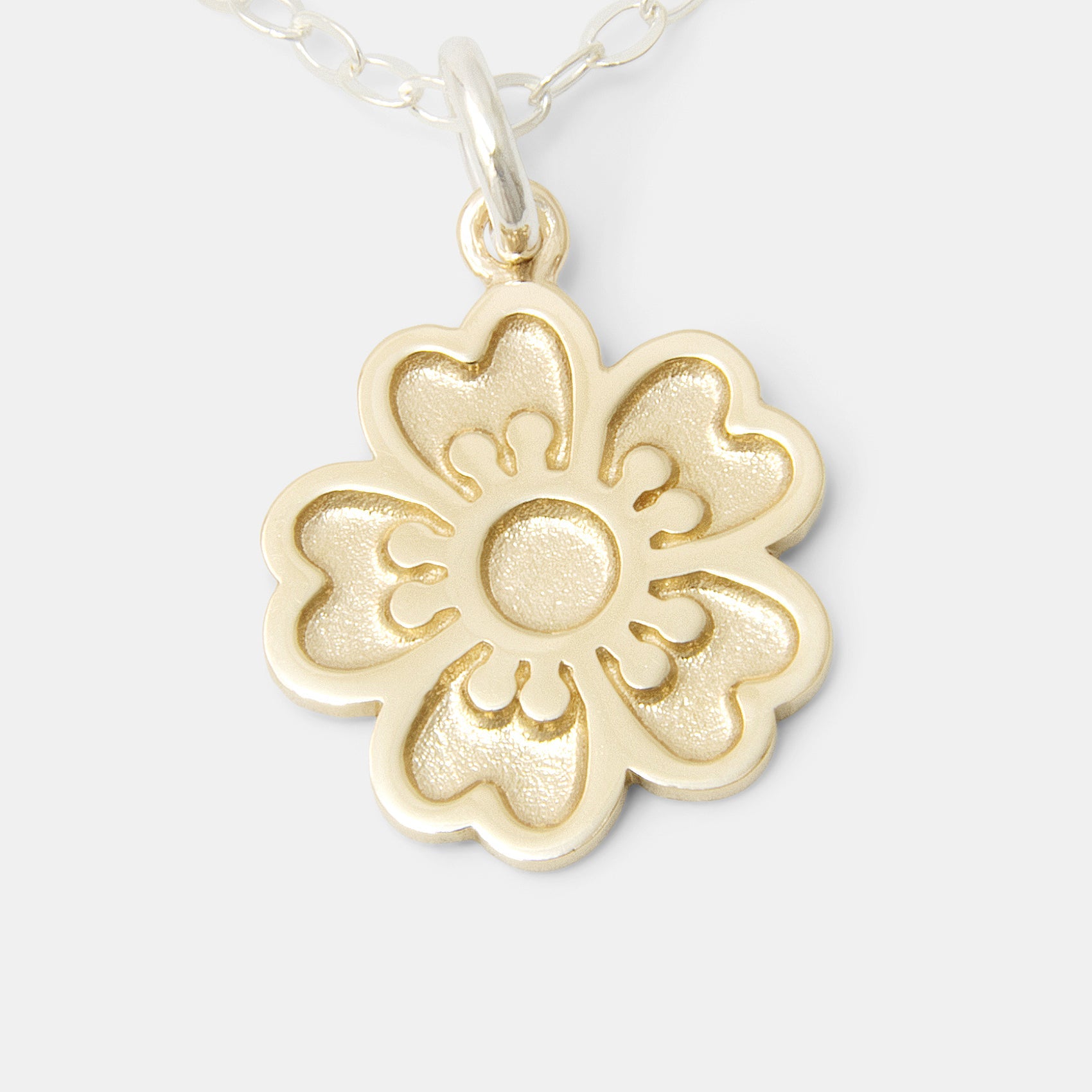 Guinea Flower Solid Gold Pendant on Silver Necklace - Simone Walsh Jewellery Australia