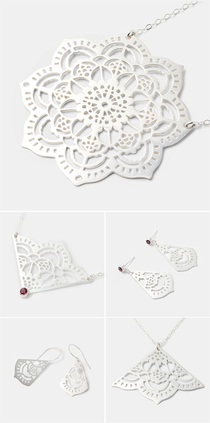 Mehndi mandala jewellery handmade in sterling silver. Shop online in Australia.