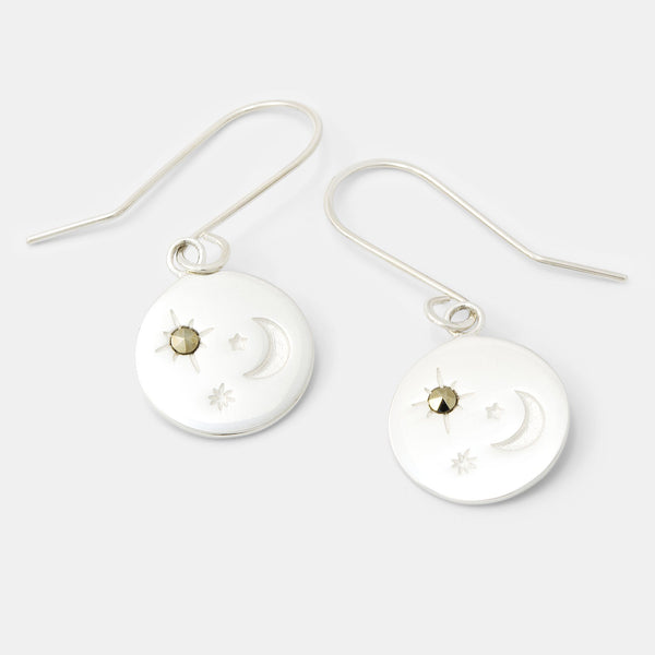 Silver earrings: moon and stars