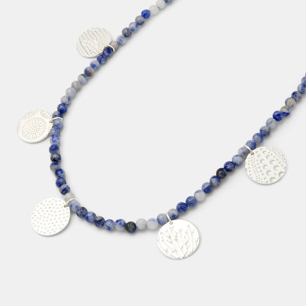 Ocean textures on sodalite gemstone beaded necklace