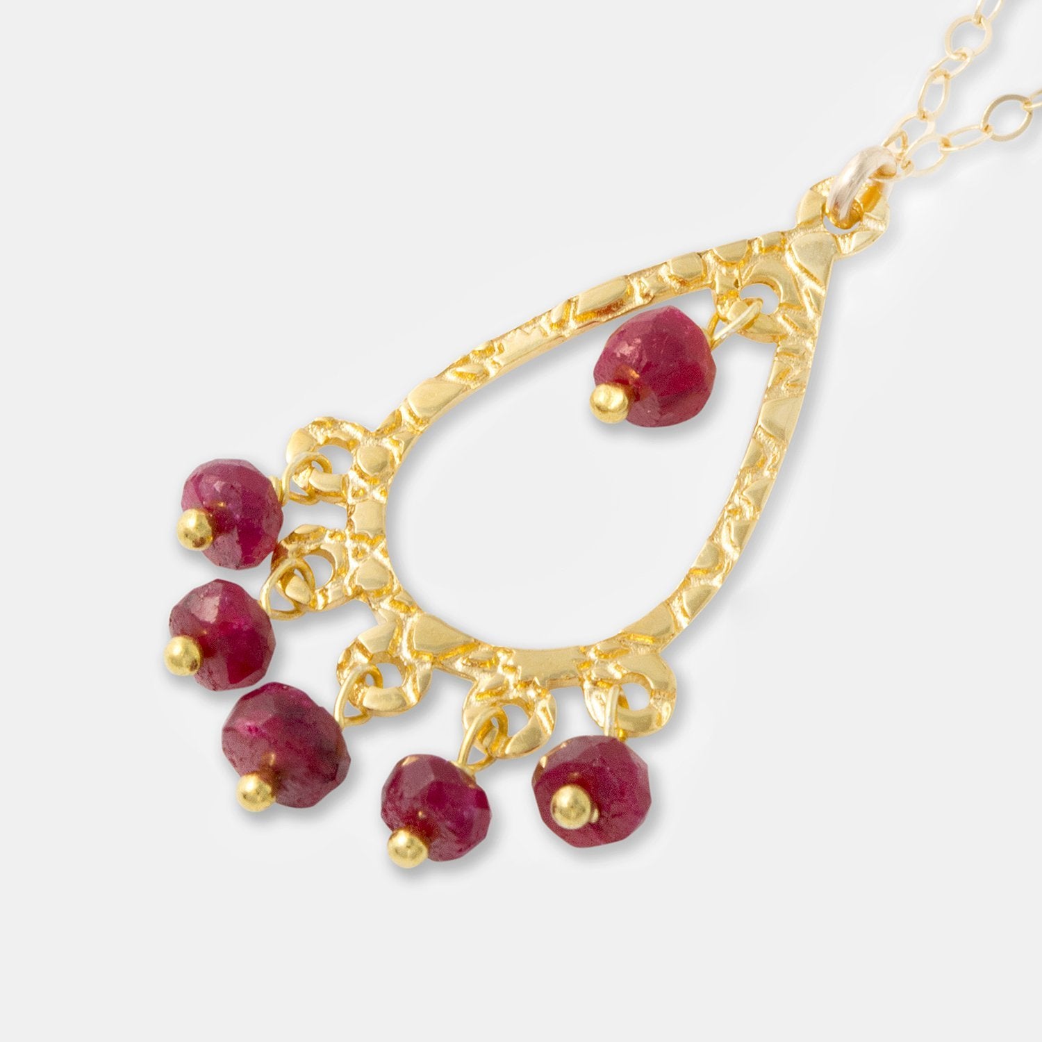 Ruby & gold chandelier pendant - Simone Walsh Jewellery Australia