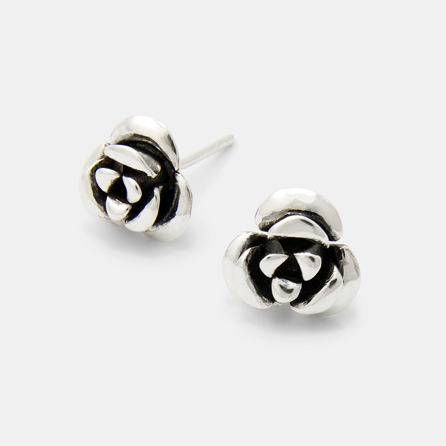 Shapely rose silver stud earrings - Simone Walsh Jewellery Australia