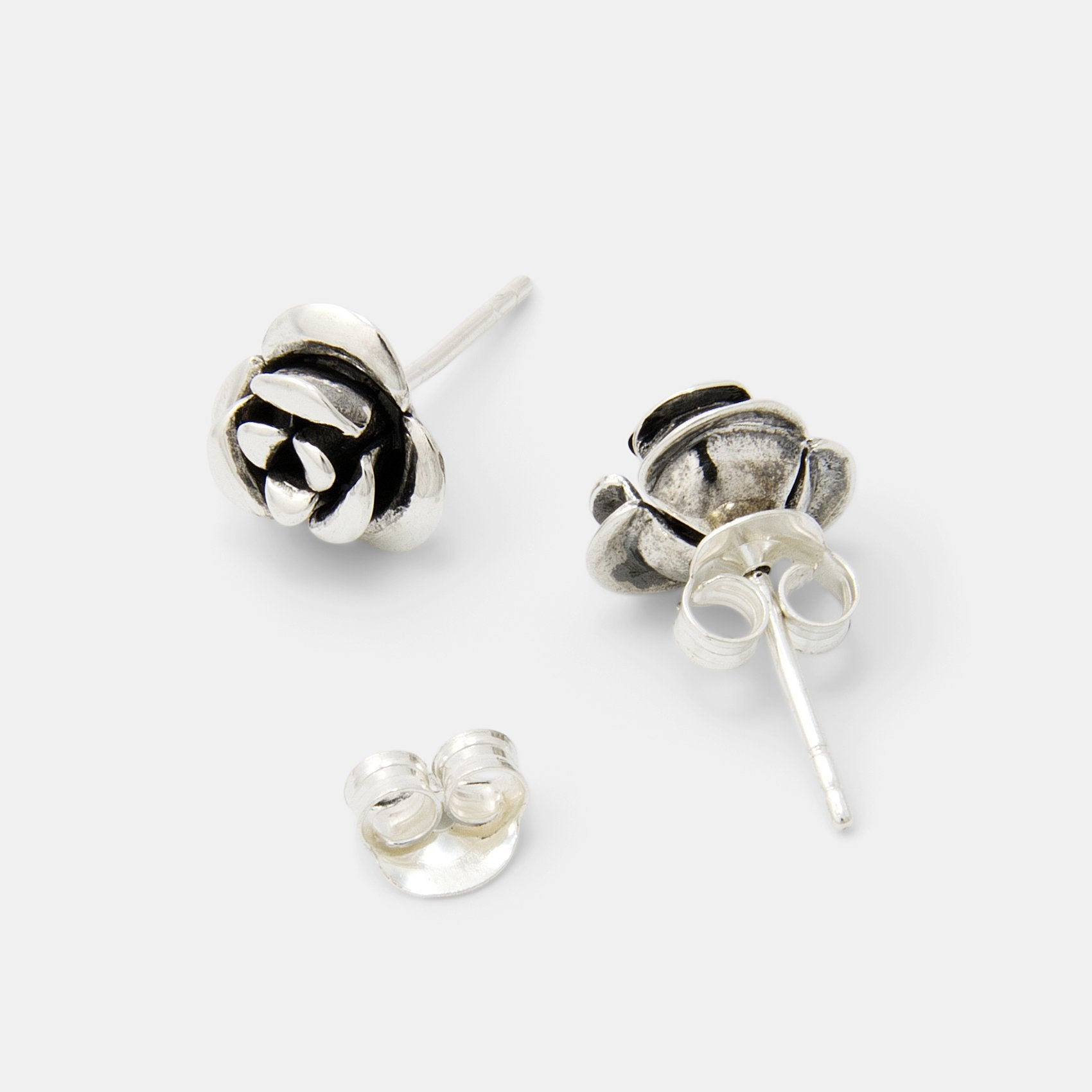 Shapely rose silver stud earrings - Simone Walsh Jewellery Australia