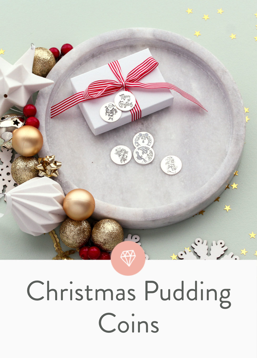 Silver Christmas pudding coins made in Australia