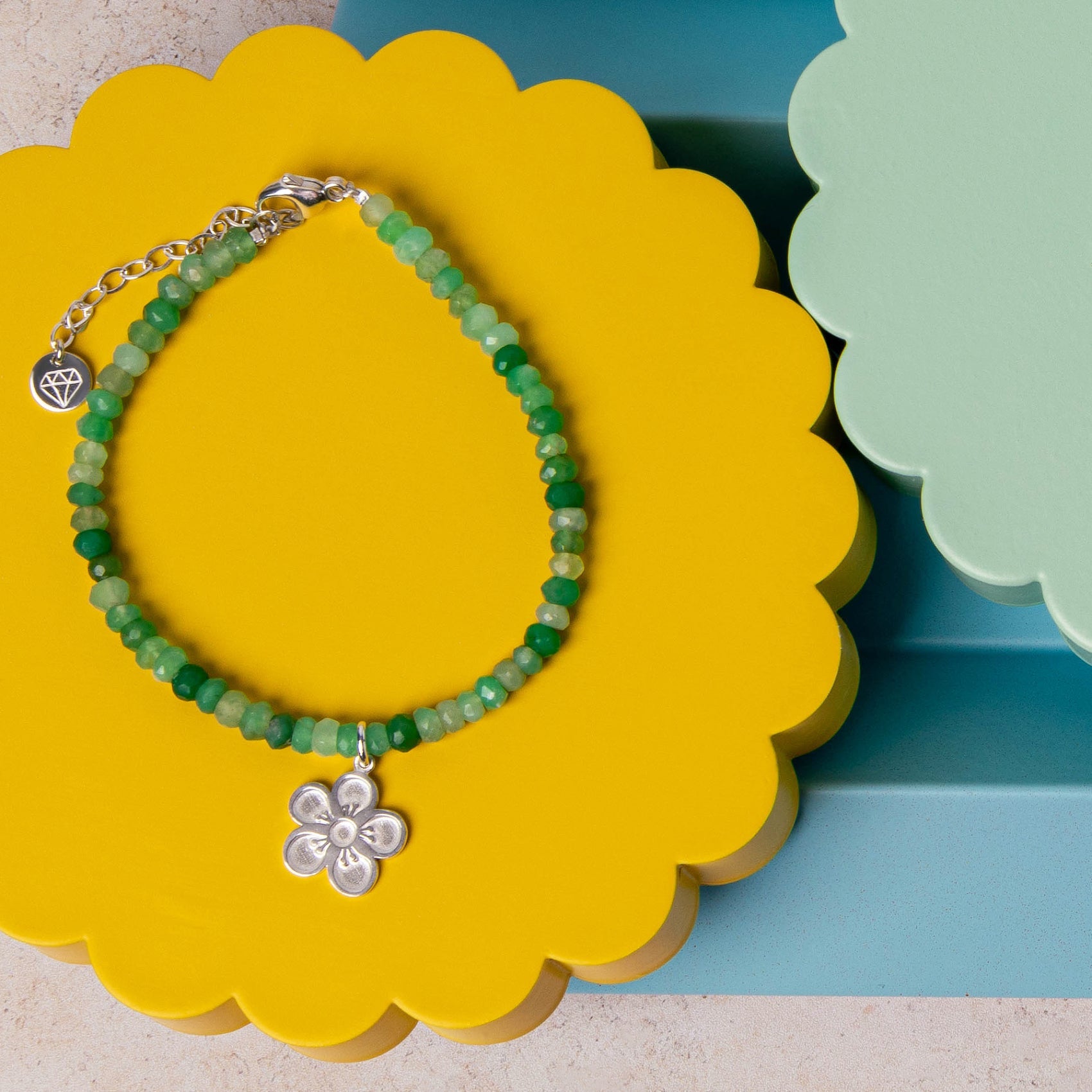 Tea Tree Flower on Chrysoprase Beaded Bracelet - Simone Walsh Jewellery Australia