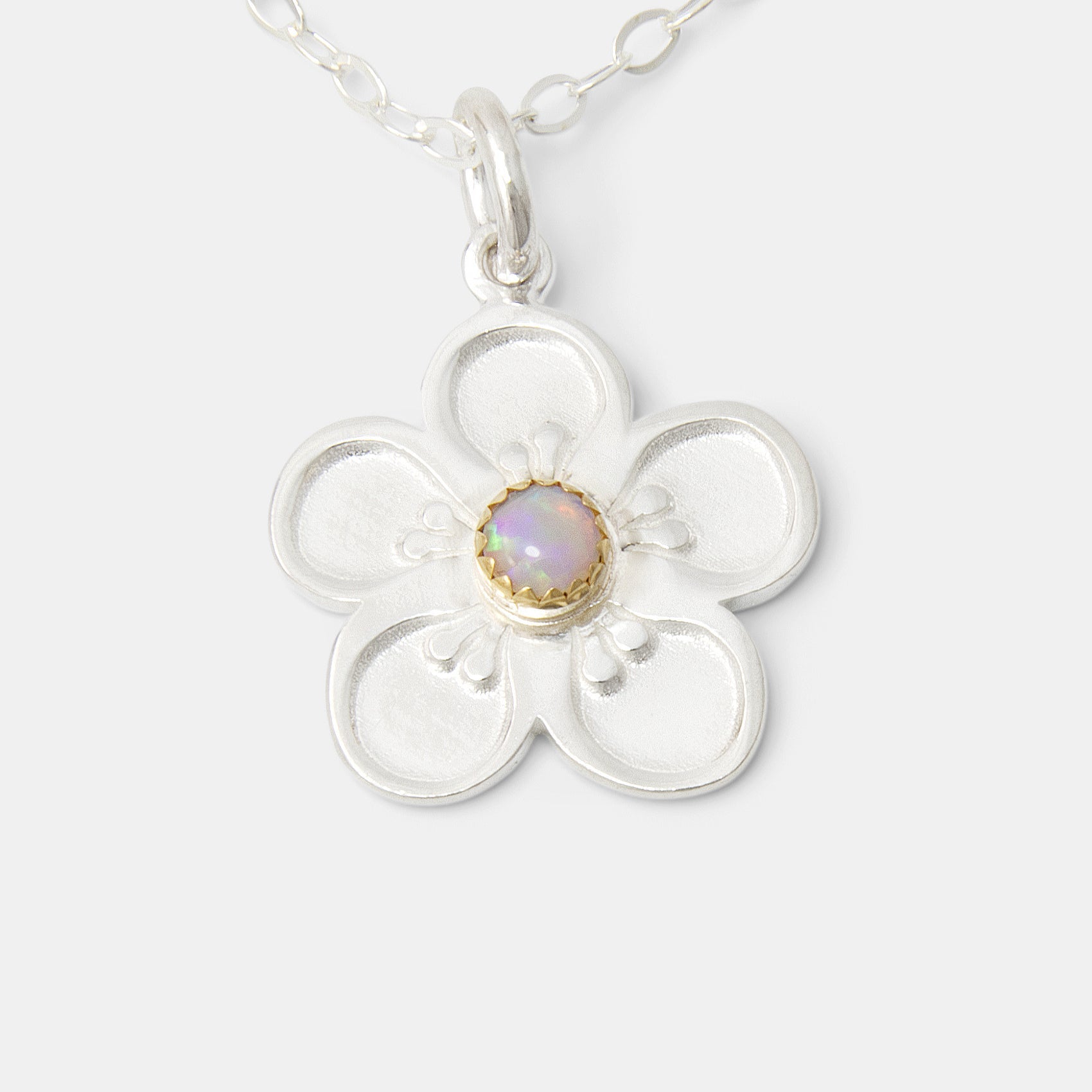 Tea Tree Flower & Opal Pendant Necklace - Simone Walsh Jewellery Australia