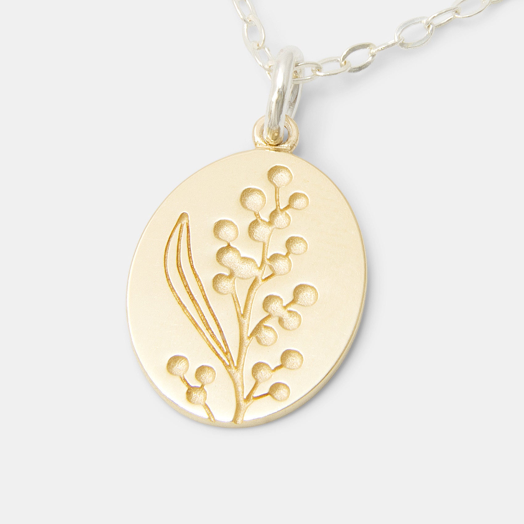 Wattle Solid Gold Pendant on Silver Necklace - Simone Walsh Jewellery Australia