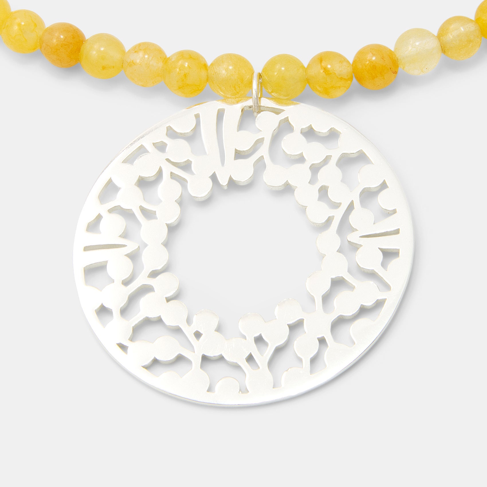 Wattle Wreath on Golden Jade Beaded Necklace - Simone Walsh Jewellery Australia